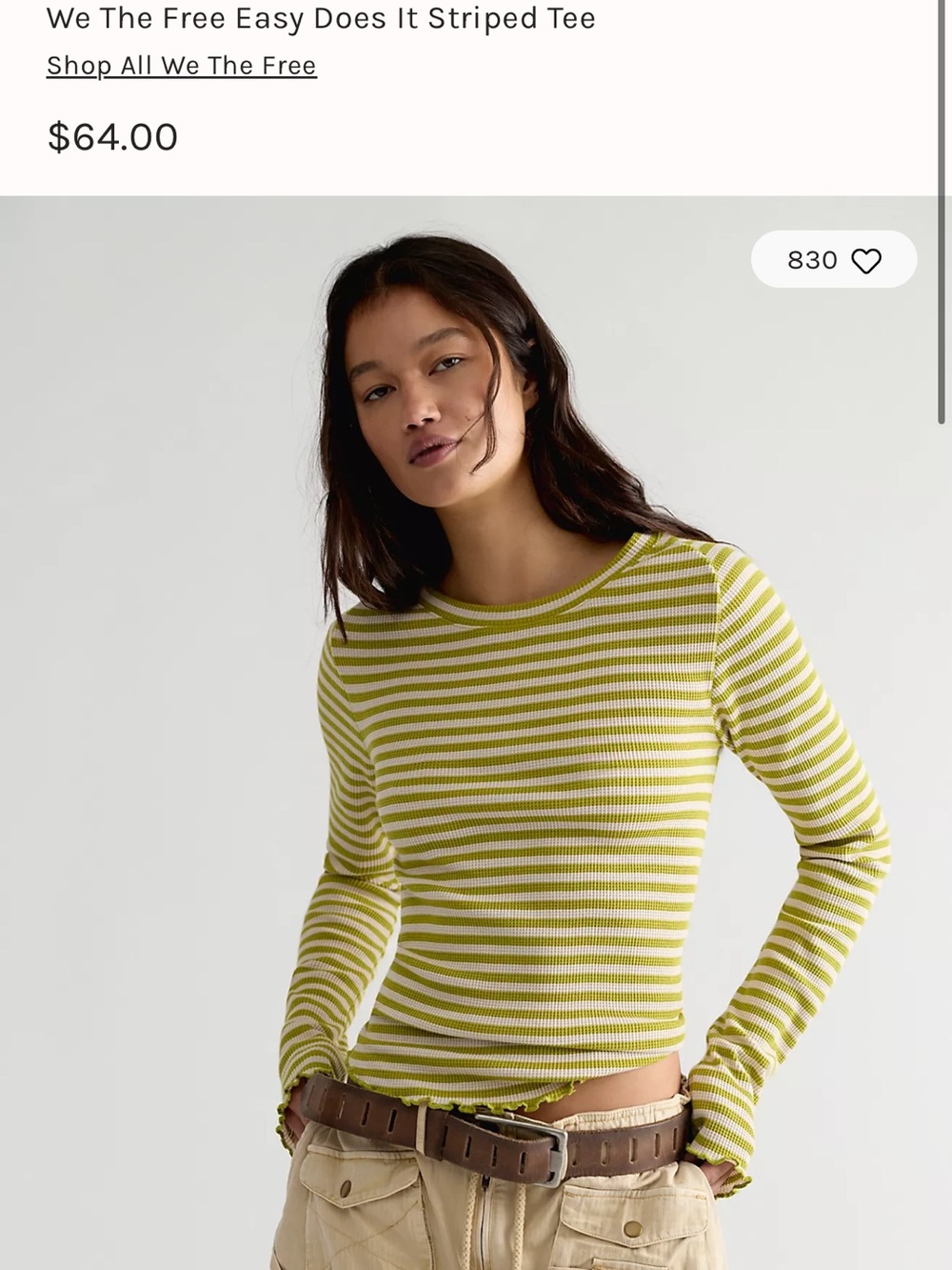 We The Free Striped Long-Sleeve Tee - Green/White Size Small NWT